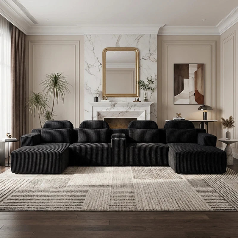 Modern Modular Corduroy Sectional Sofa U Shape Deep Seat Upholstered Living Room Couch Black 5 Seater