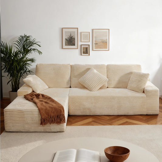Modern L Shape Corduroy Sectional Sofa Left Chaise 4 Seat Living Room Couch