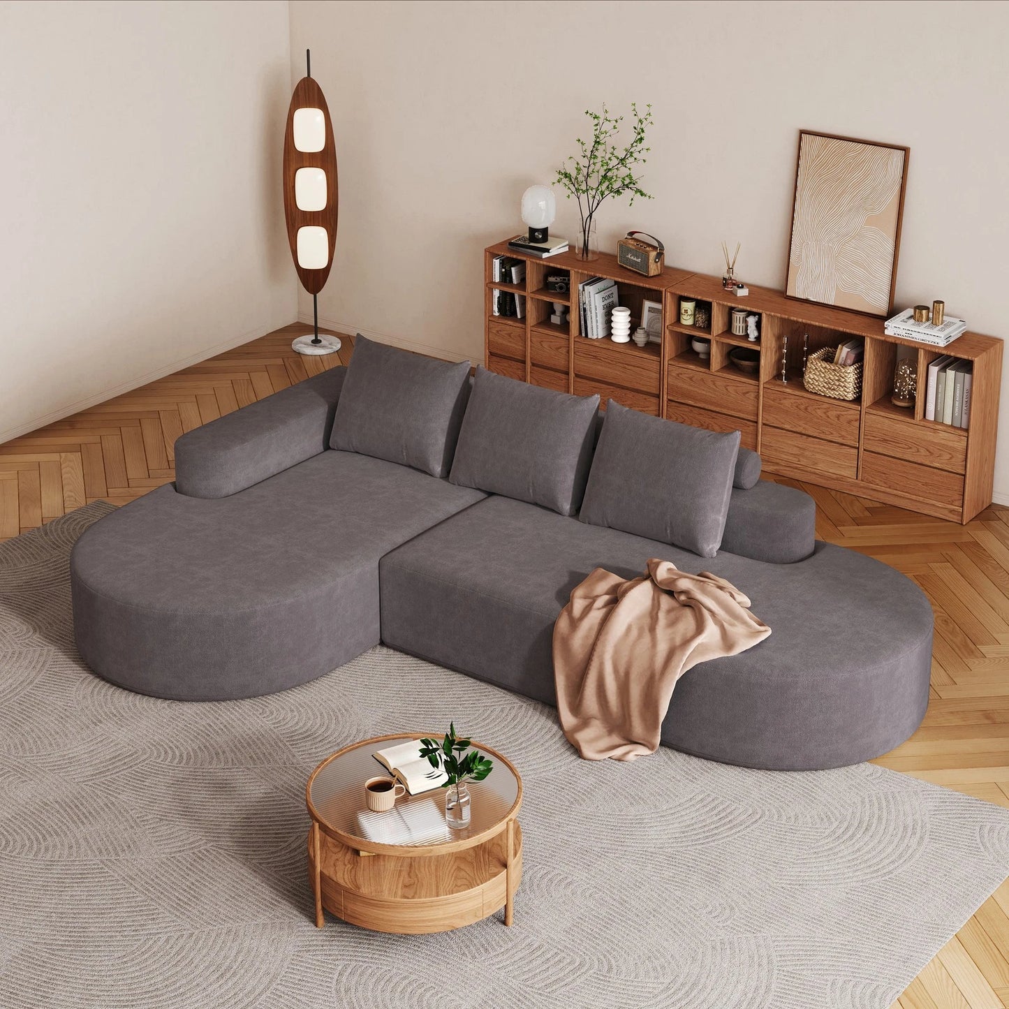 Modern Curved Modular Sectional Sofa Upholstered Fabric Living Room Couch Deep Seat Grey 4 Seater