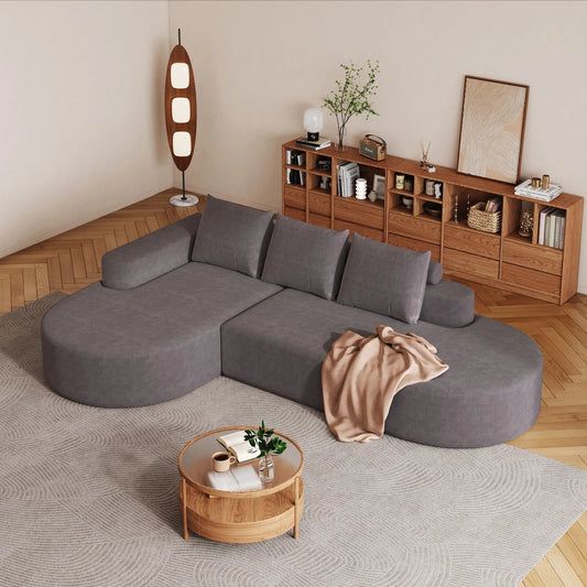 Modern Curved Modular Sectional Sofa Upholstered Fabric Living Room Couch Deep Seat Grey 4 Seater